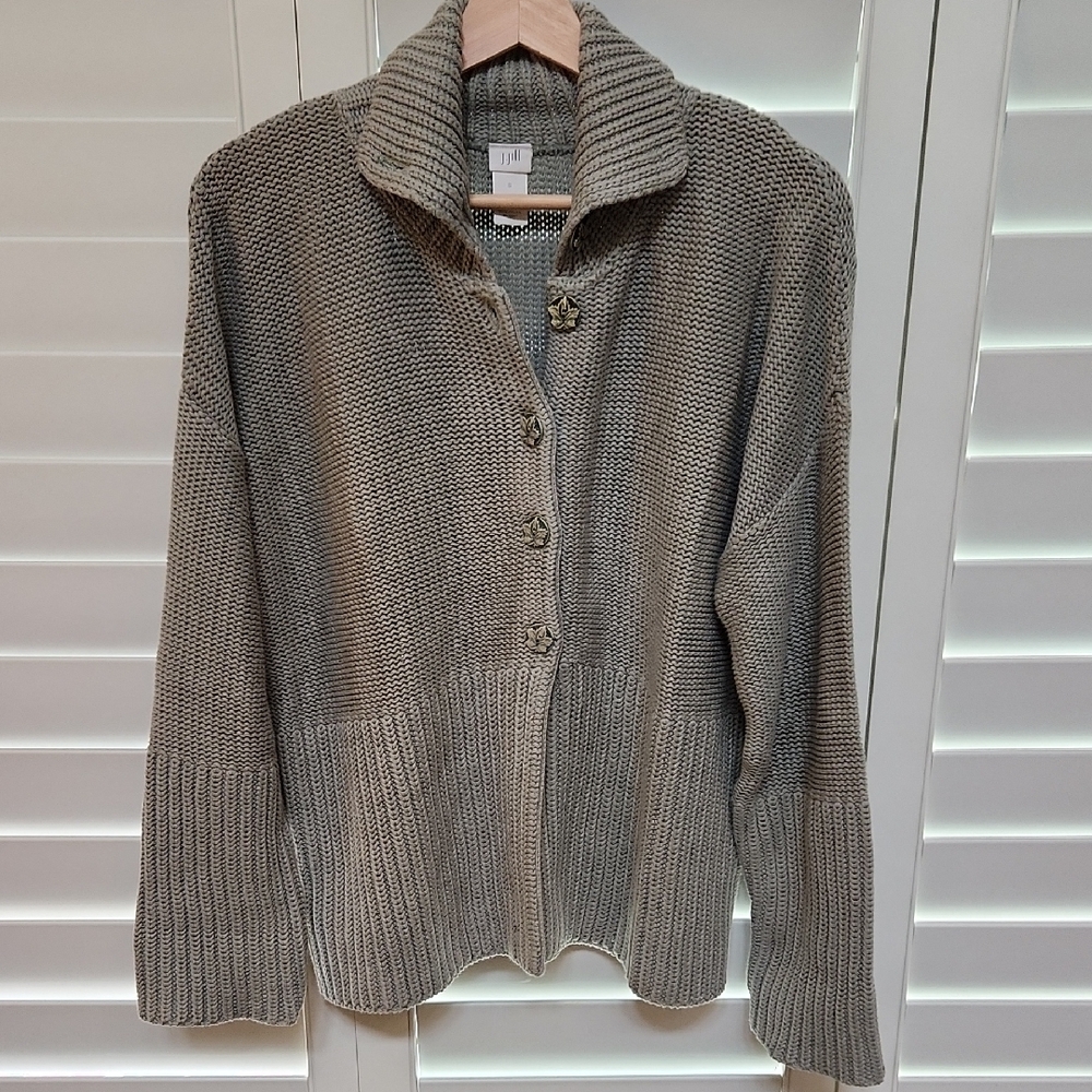 J. Jill Gray/Green Cardigan with Ribbed Texture